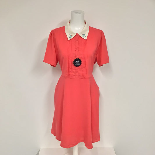BNWT Joanie Pink Zooey Embroidered Collar Dress w/Pockets RRP £60 Size 16