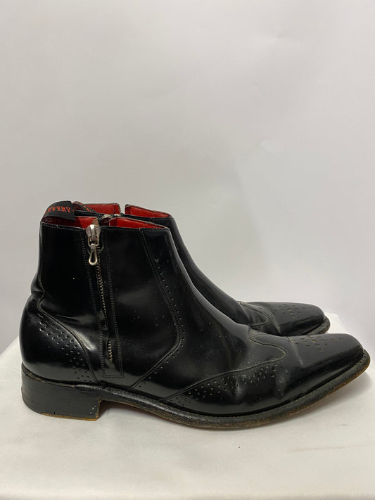 Jeffery West Black Leather Side Zip Brogue Boots 8