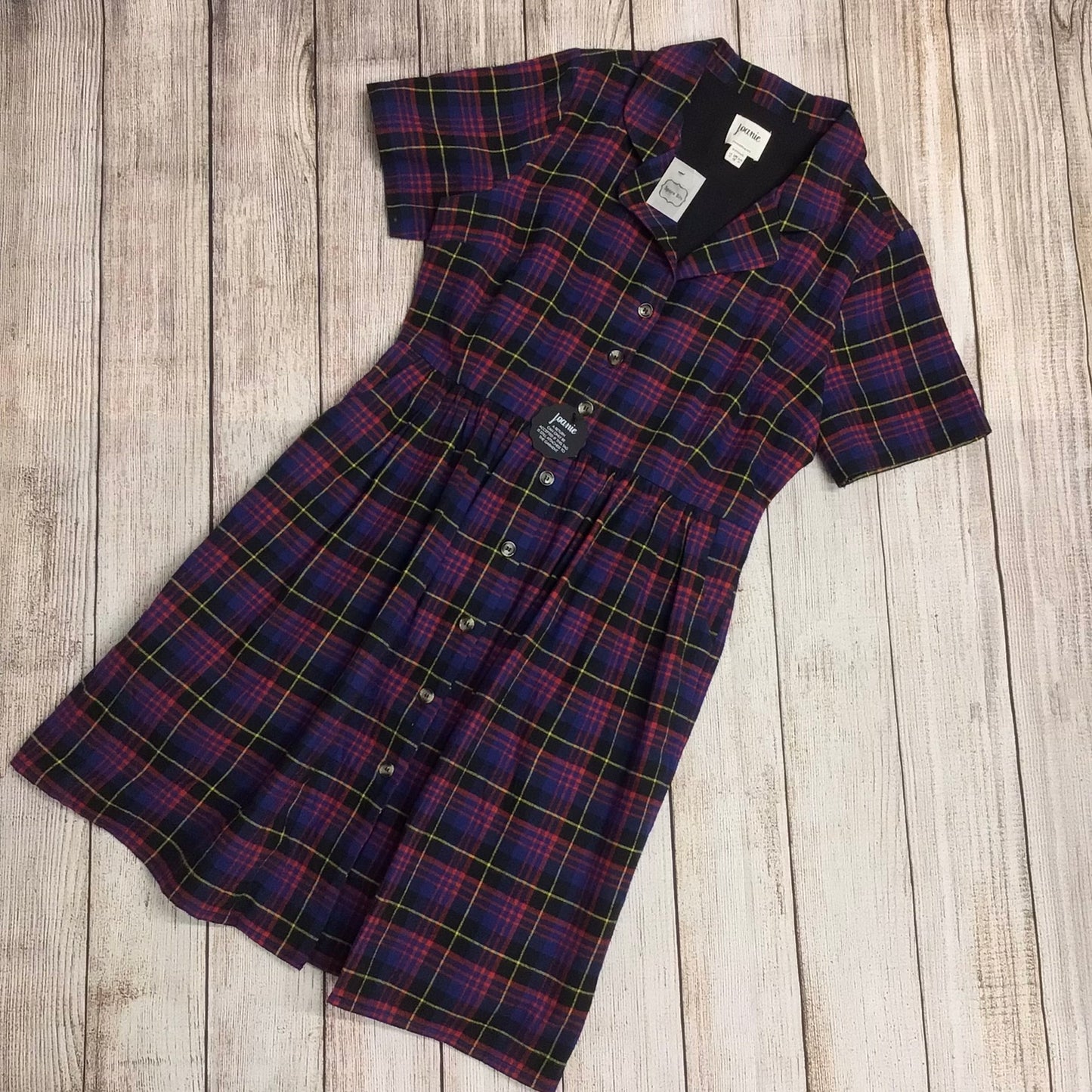 BNWT Joanie Purple Check Print Shirt Dress w/Pockets 100% Cotton RRP£65 Size 16