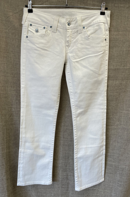 True Religion White Section Disco Billy Boot Cut Low Rist Embellished Jeans Size 31 Waist