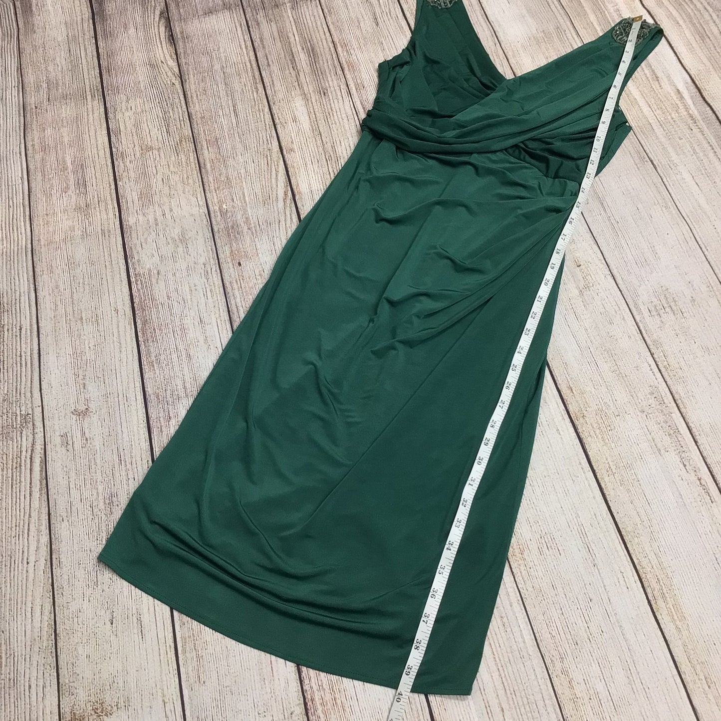 Lana Marie Ariella Jade Green Dress w/Beaded Shoulder Detail Size 8