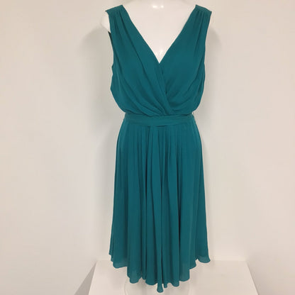 BNWT Jaeger Teal Green V Neck Dress w/Tie Waist 100% Silk RRP£280 Size 14