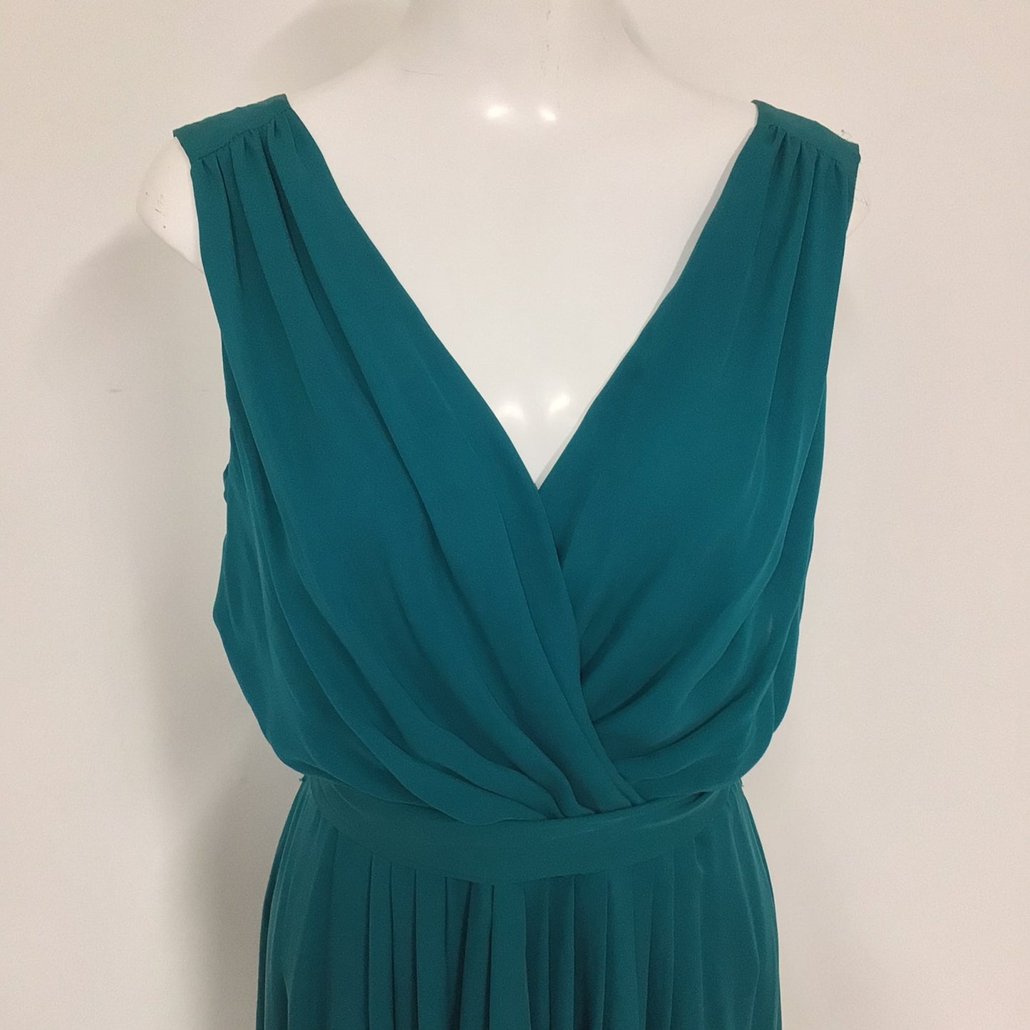 BNWT Jaeger Teal Green V Neck Dress w/Tie Waist 100% Silk RRP£280 Size 14