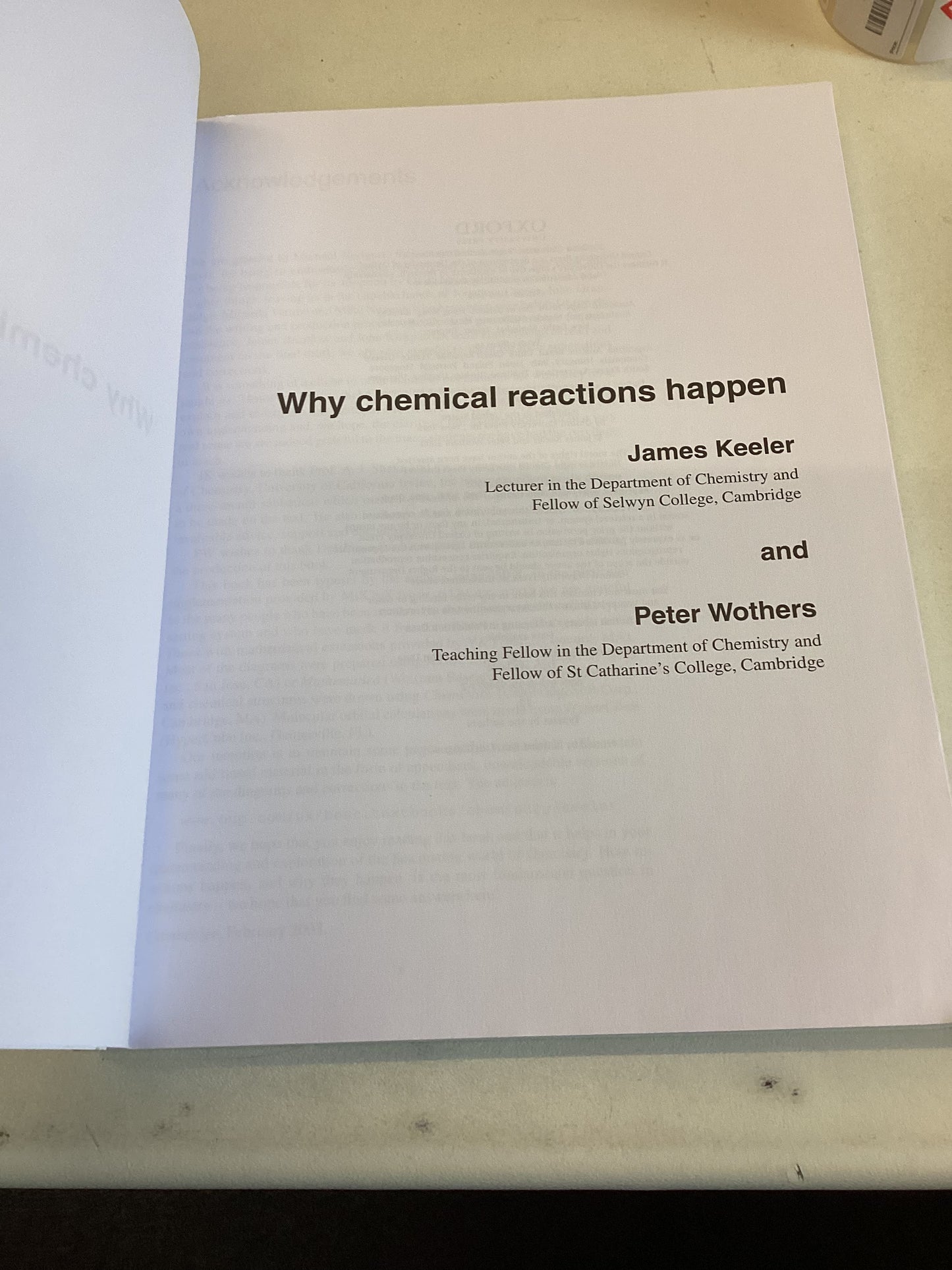 Why Chemical Reactions Happen James Keeler Peter Wothers