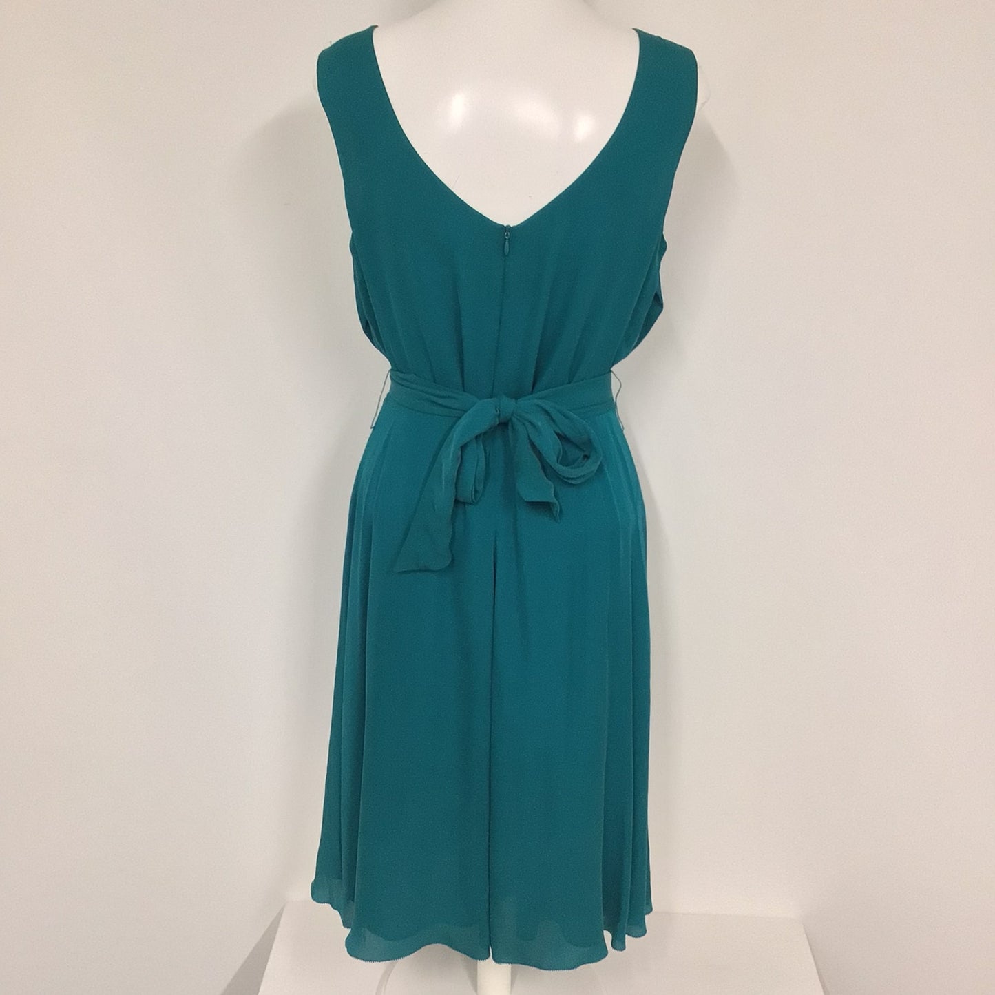 BNWT Jaeger Teal Green V Neck Dress w/Tie Waist 100% Silk RRP£280 Size 14