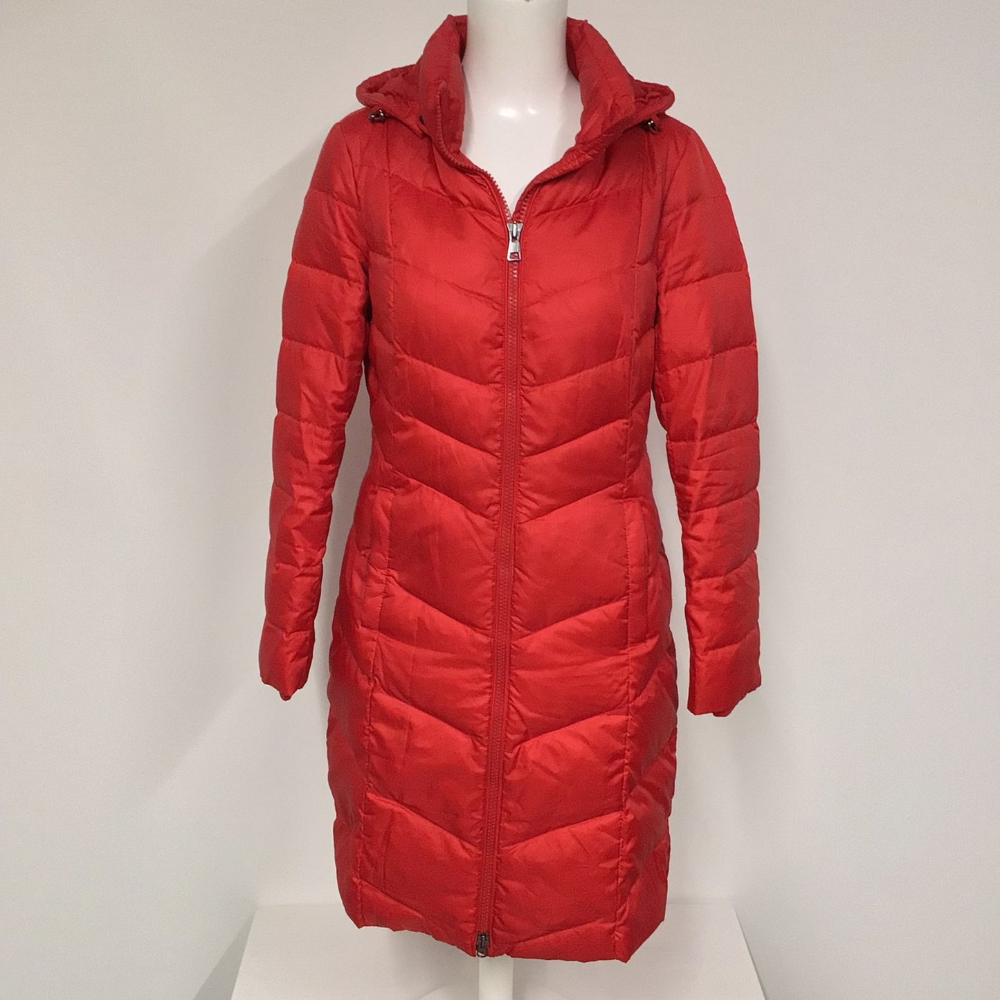 Lands' End Red Hooded Long Down Feather Jacket Size XS