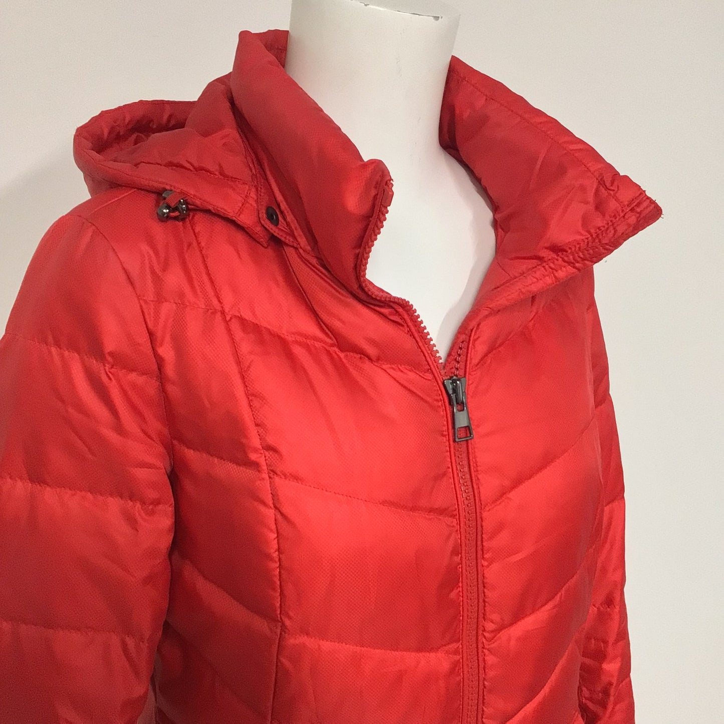 Lands' End Red Hooded Long Down Feather Jacket Size XS