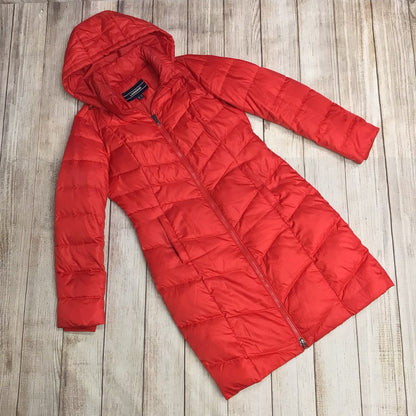 Lands' End Red Hooded Long Down Feather Jacket Size XS