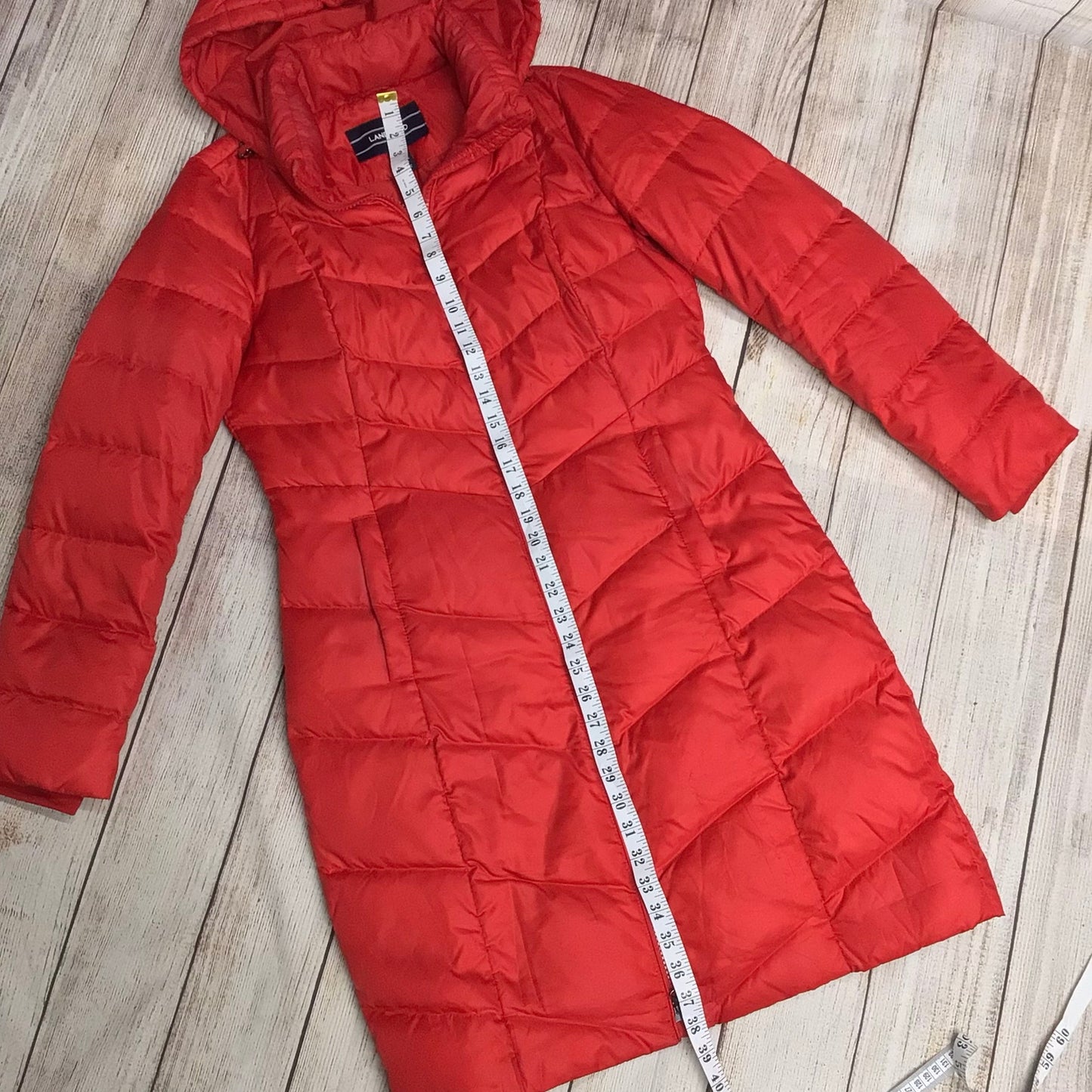 Lands' End Red Hooded Long Down Feather Jacket Size XS