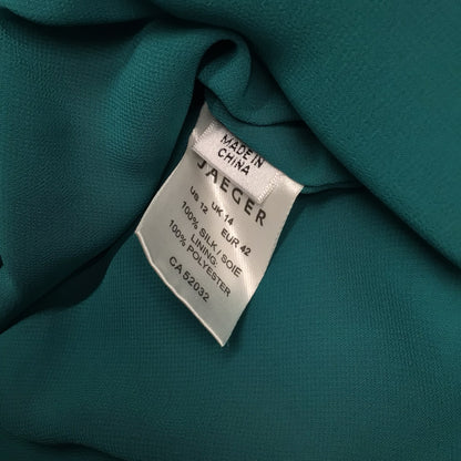 BNWT Jaeger Teal Green V Neck Dress w/Tie Waist 100% Silk RRP£280 Size 14