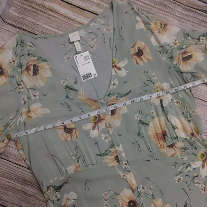 BNWT H&M Pale Green Floral Print Long Button Up Dress RRP£24.99 Size 16