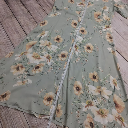 BNWT H&M Pale Green Floral Print Long Button Up Dress RRP£24.99 Size 16
