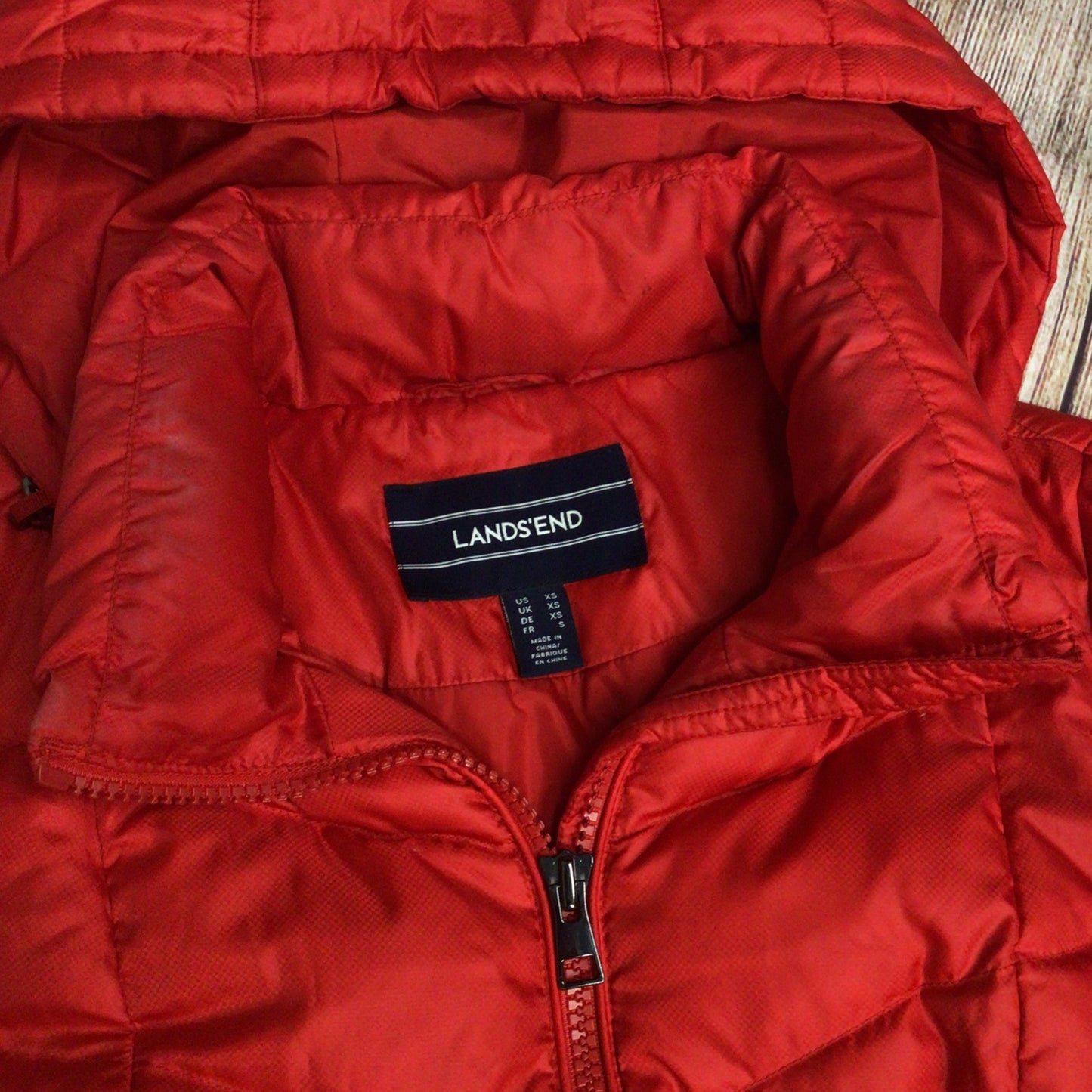 Lands' End Red Hooded Long Down Feather Jacket Size XS