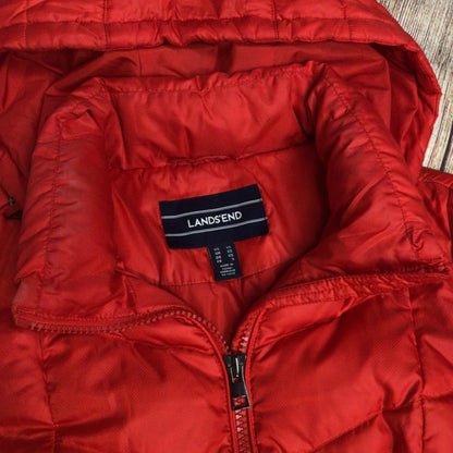 Lands' End Red Hooded Long Down Feather Jacket Size XS