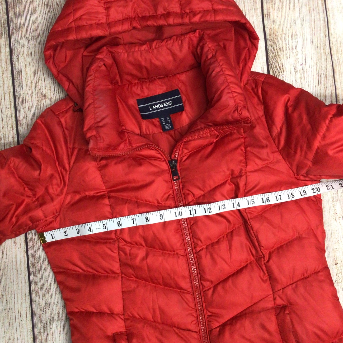 Lands' End Red Hooded Long Down Feather Jacket Size XS