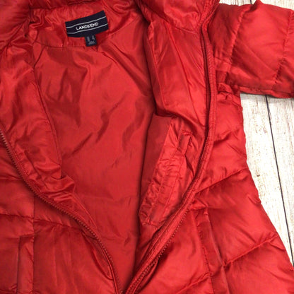 Lands' End Red Hooded Long Down Feather Jacket Size XS