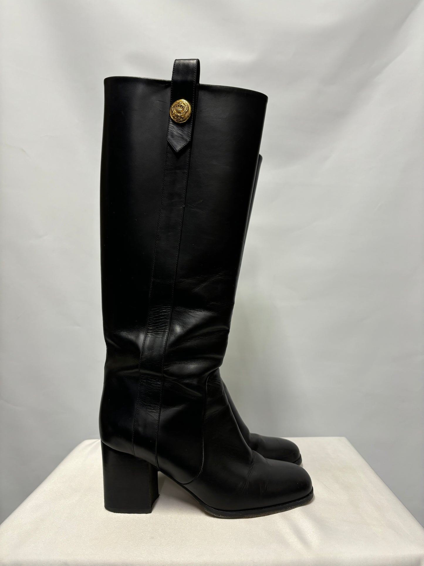 Mulberry Black Marylebone Military Leather Knee High Boots 36/3