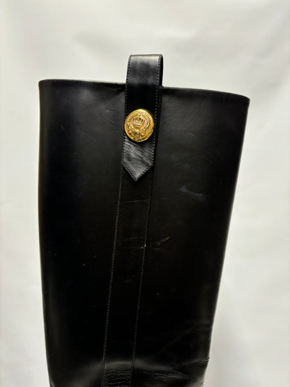 Mulberry Black Marylebone Military Leather Knee High Boots 36/3