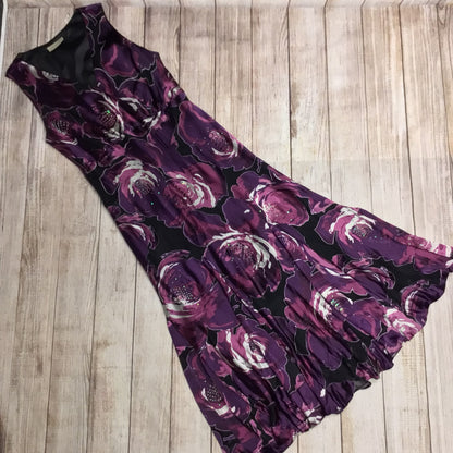 Ann Harvey Purple Floral Silk Blend Long Dress w/Sequin Detailing Size 18