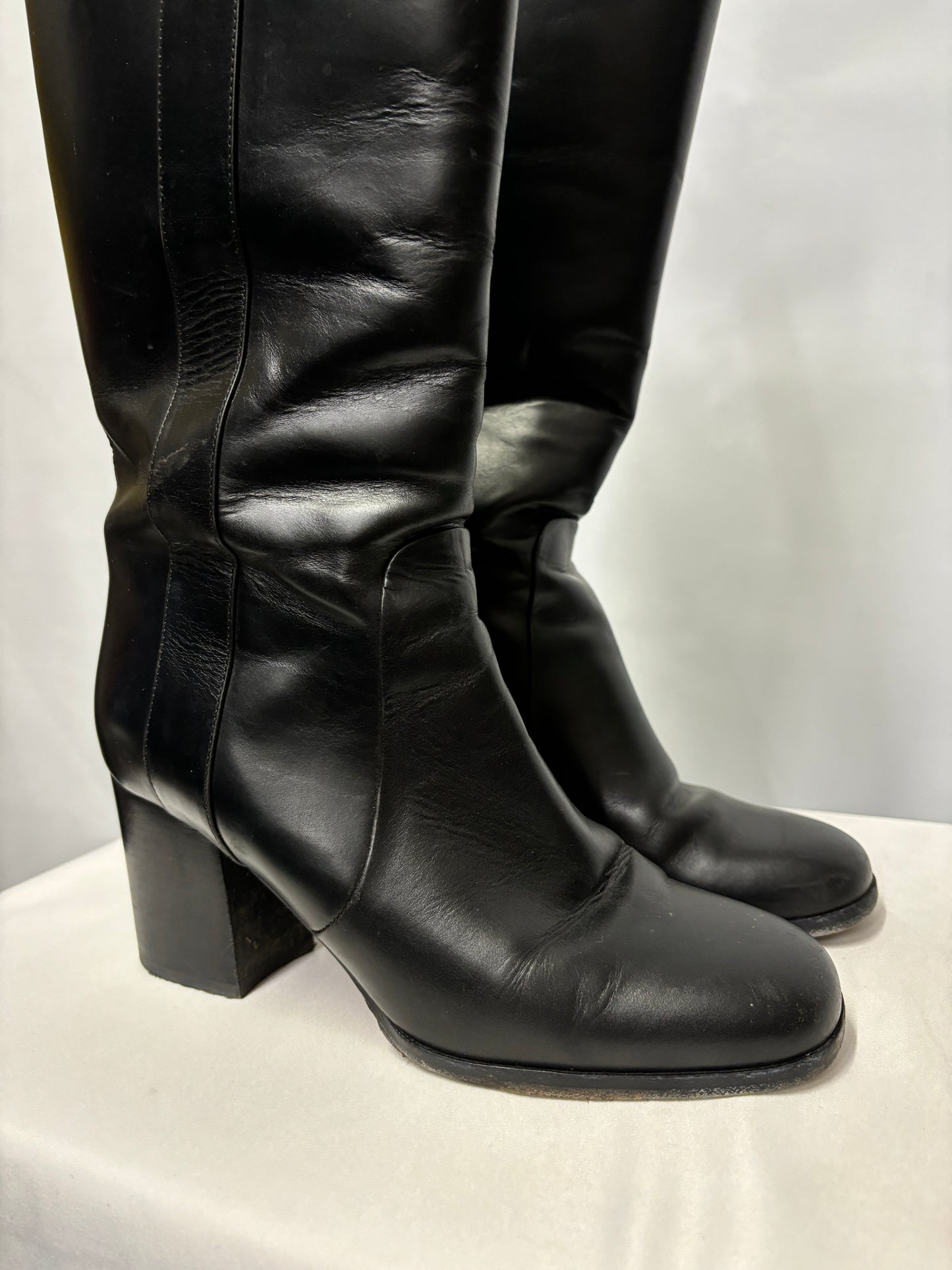 Mulberry Black Marylebone Military Leather Knee High Boots 36/3