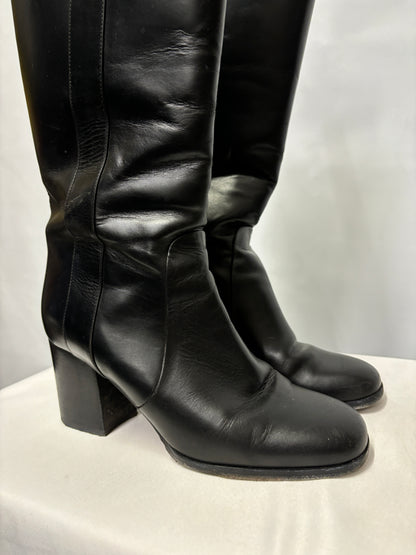 Mulberry Black Marylebone Military Leather Knee High Boots 36/3