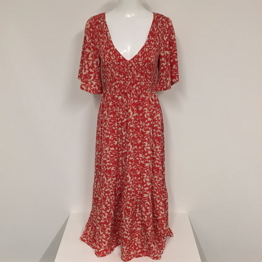 BNWT Blue Vanilla Red Leafy Print Long Dress RRP £35 Size 12