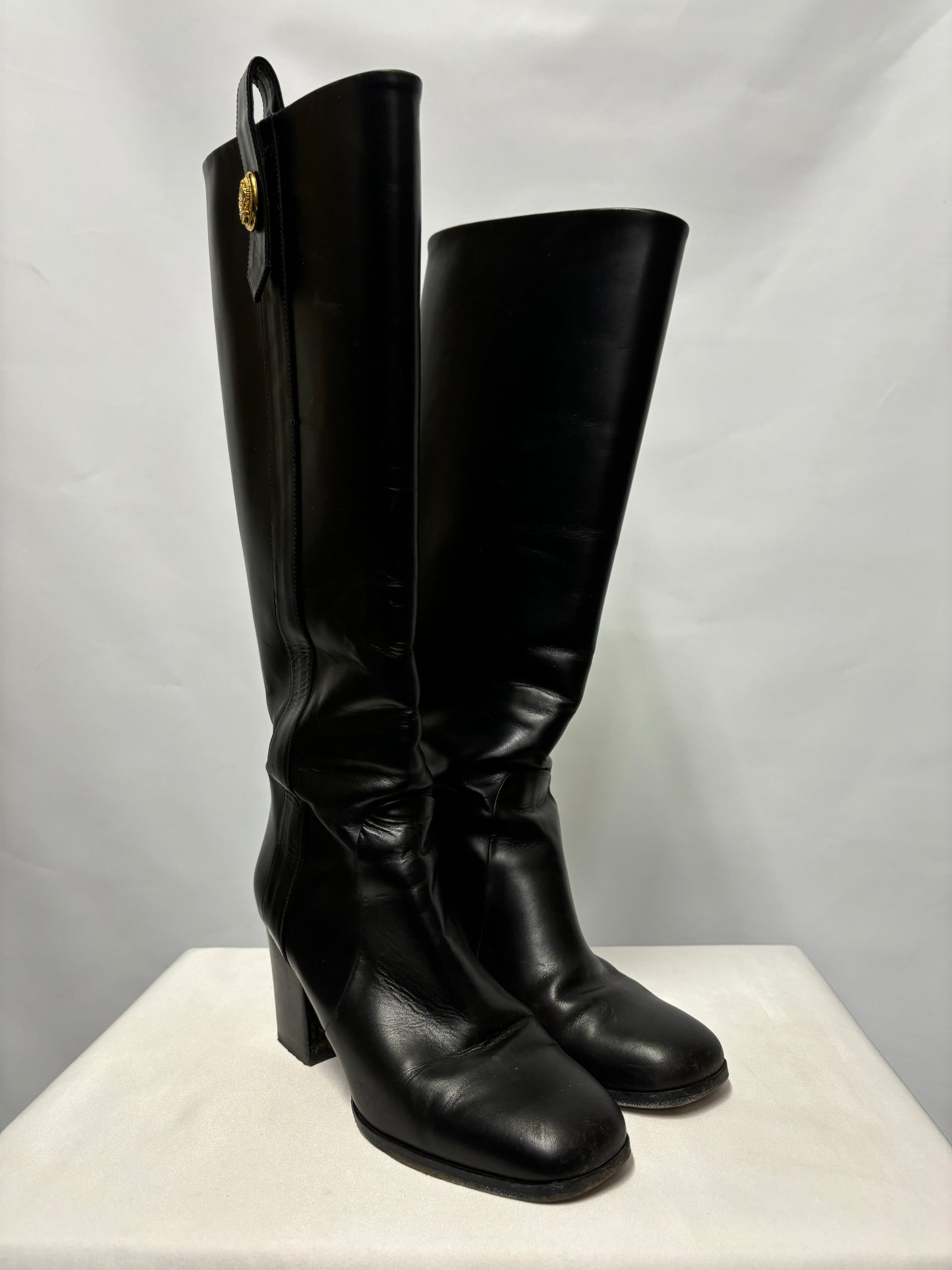 Mulberry Black Marylebone Military Leather Knee High Boots 36/3