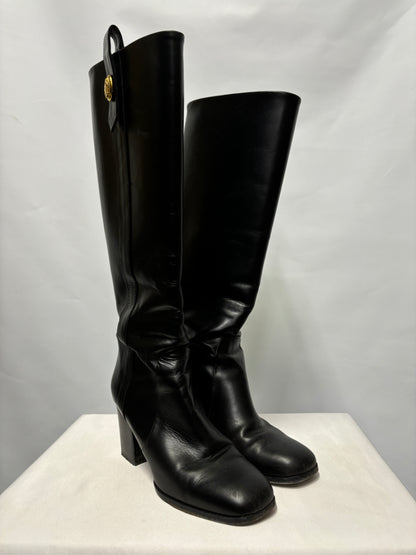 Mulberry Black Marylebone Military Leather Knee High Boots 36/3