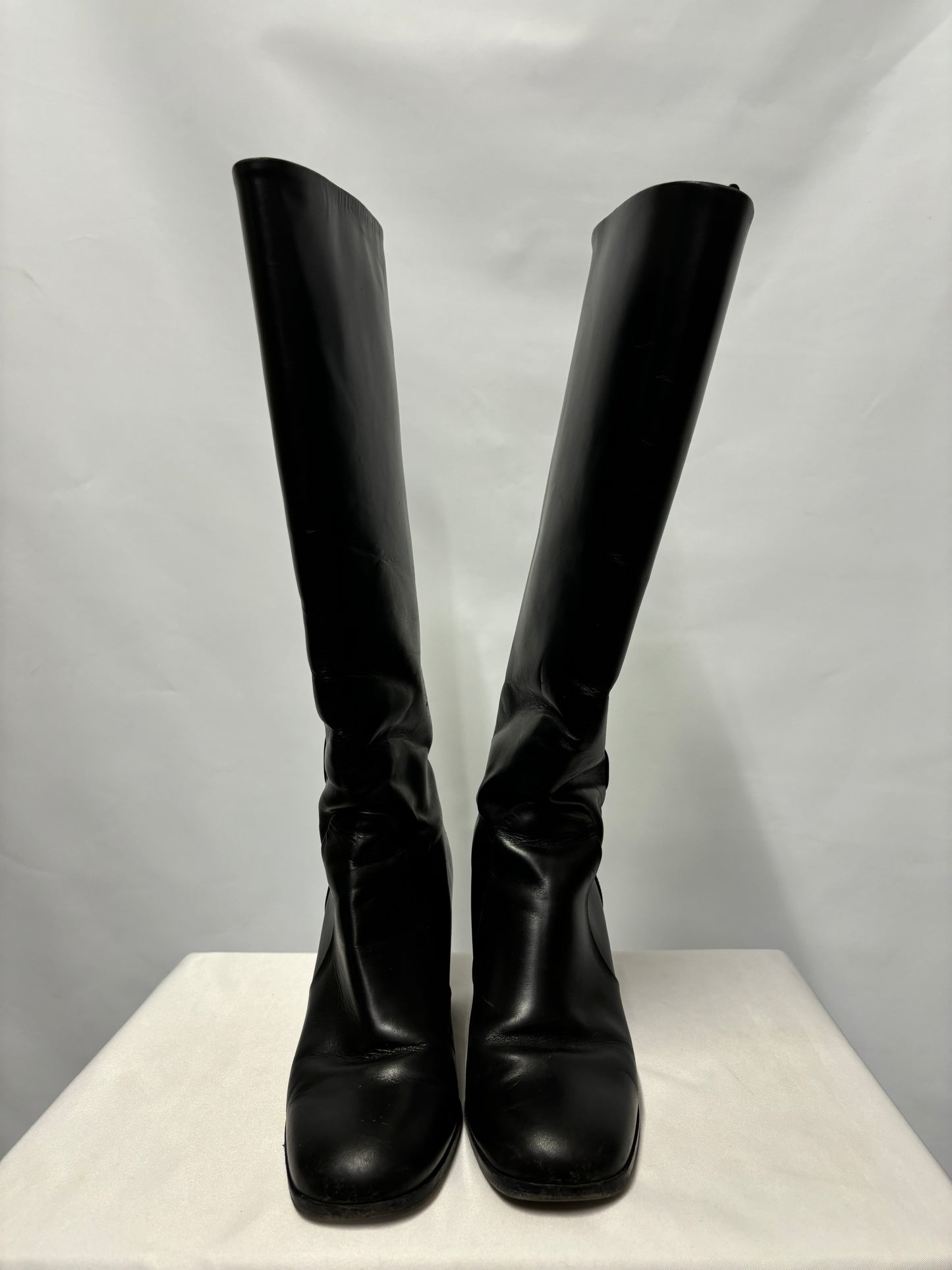 Mulberry Black Marylebone Military Leather Knee High Boots 36/3