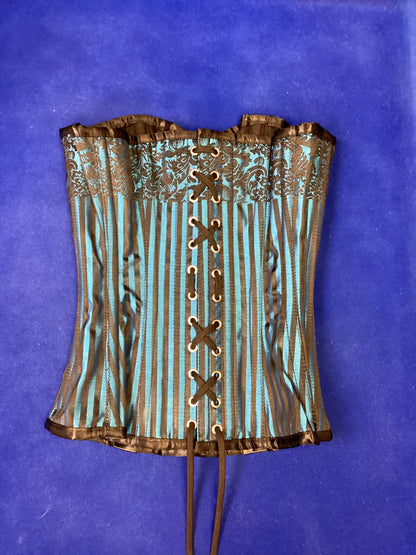 Blue & Black Patterned Steel Boned Corset Size 22