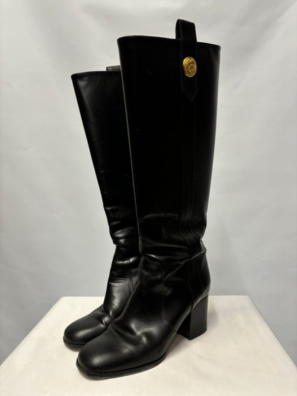 Mulberry Black Marylebone Military Leather Knee High Boots 36/3