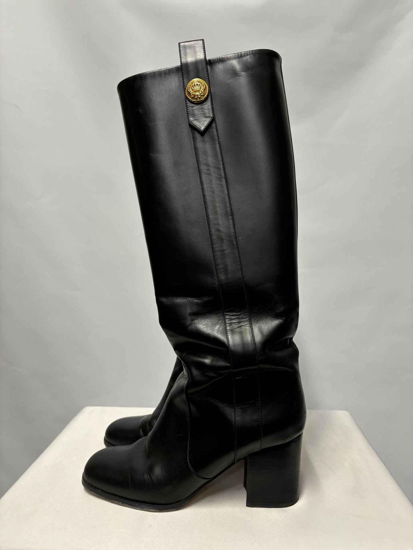 Mulberry Black Marylebone Military Leather Knee High Boots 36/3