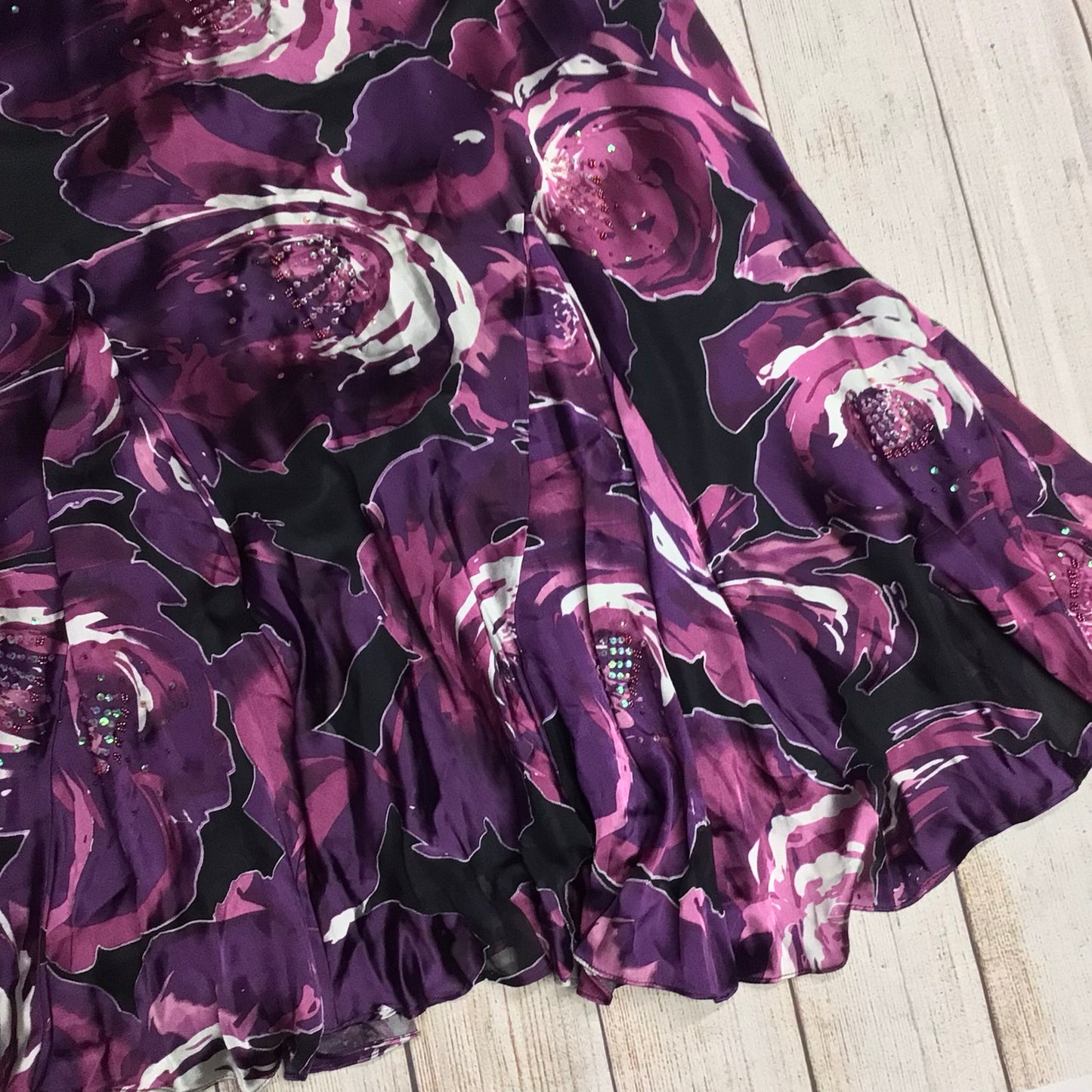 Ann Harvey Purple Floral Silk Blend Long Dress w/Sequin Detailing Size 18