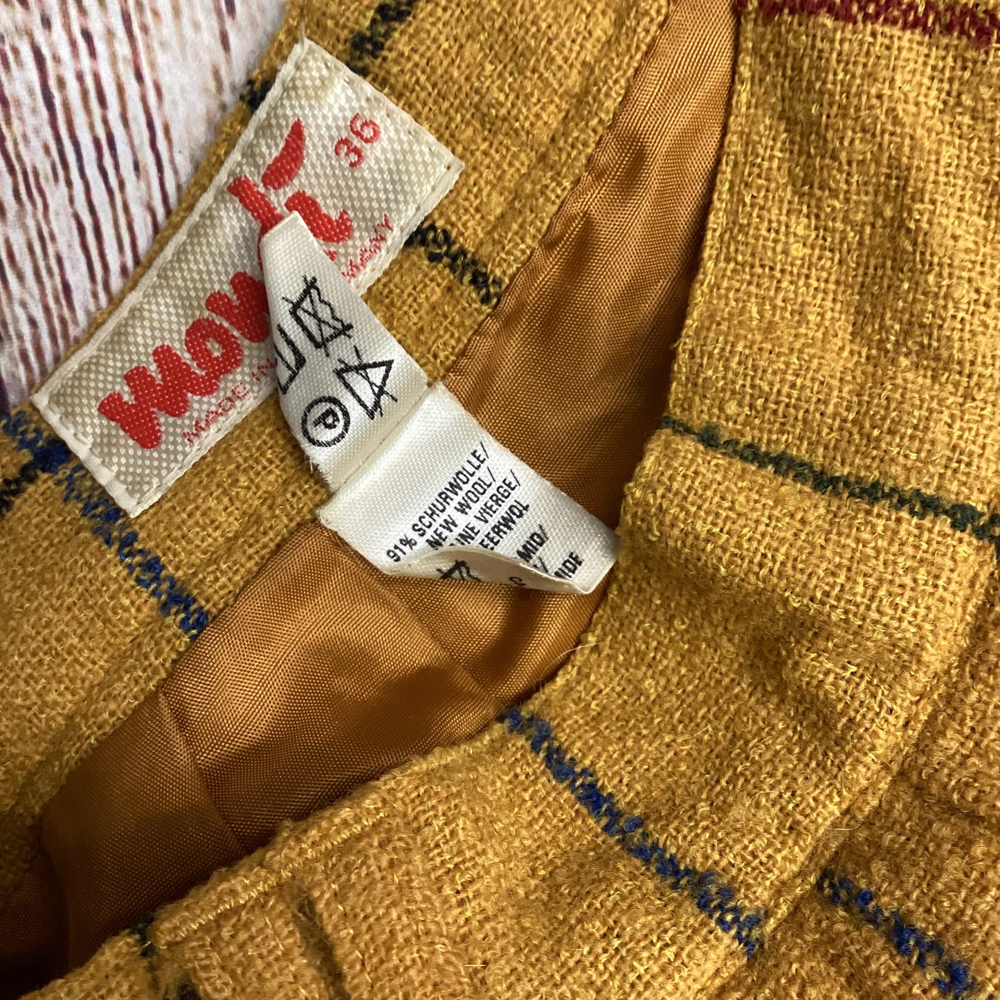 Vintage Mondi W.Germany Mustard Yellow Check Pencil Skirt Size 36