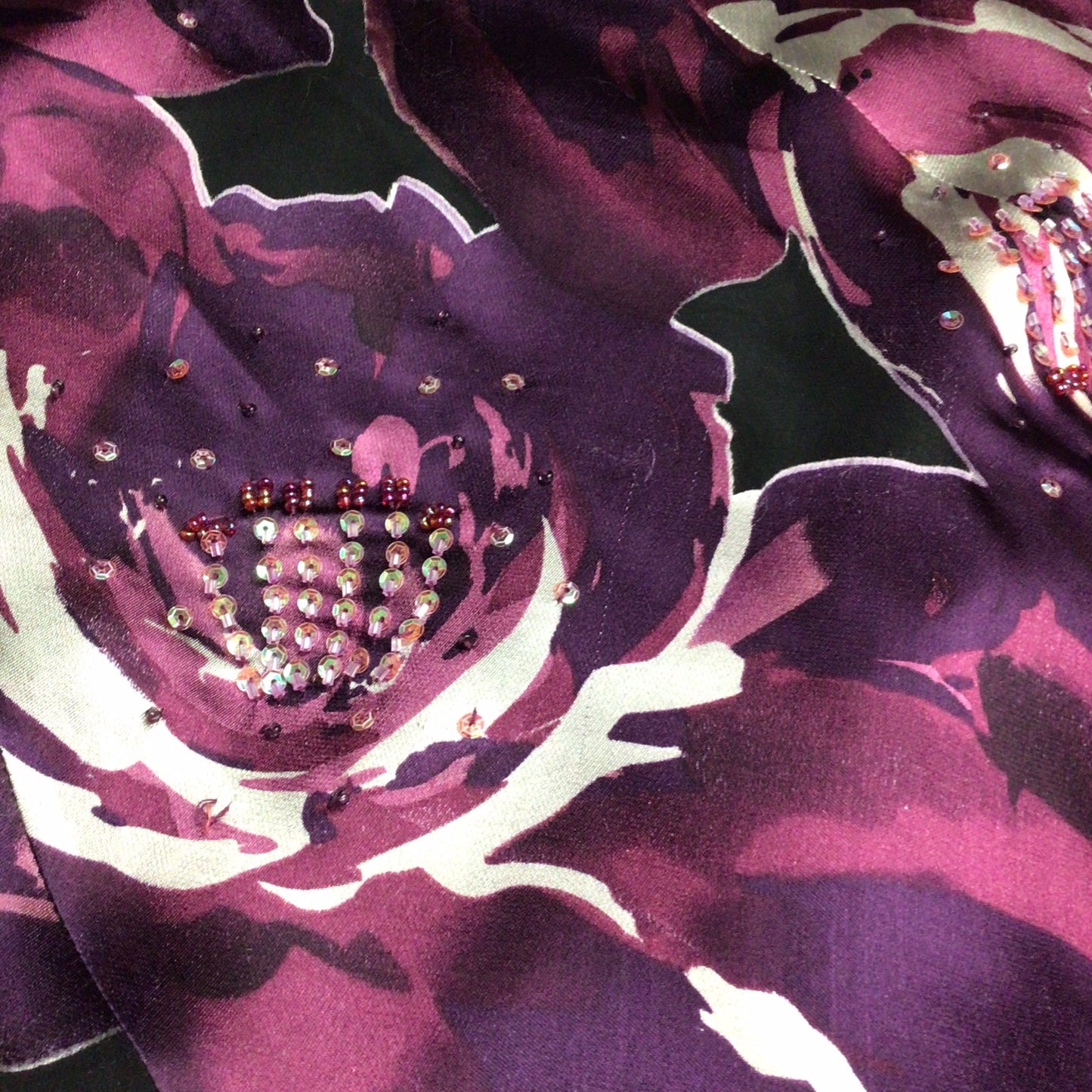 Ann Harvey Purple Floral Silk Blend Long Dress w/Sequin Detailing Size 18