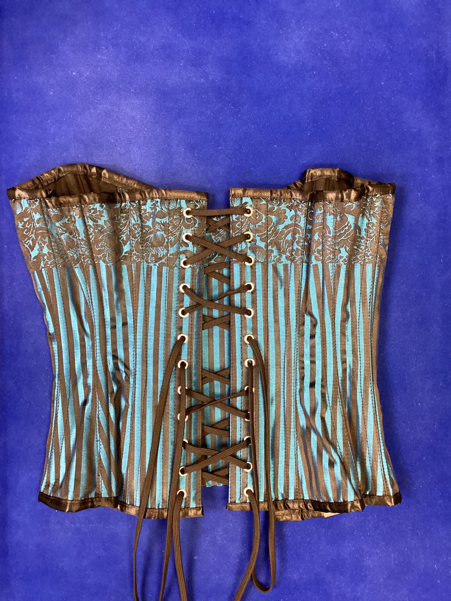 Blue & Black Patterned Steel Boned Corset Size 22