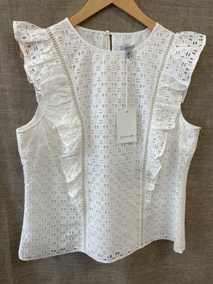 Jigsaw New with Tags White Ruffle Broderie Sleeveless Top UK 16