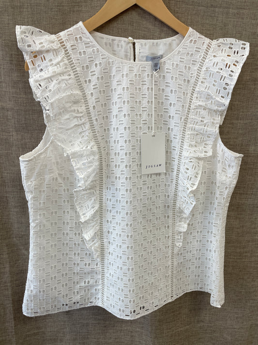 Jigsaw New with Tags White Ruffle Broderie Sleeveless Top UK 16