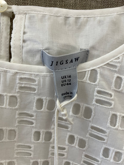 Jigsaw New with Tags White Ruffle Broderie Sleeveless Top UK 16