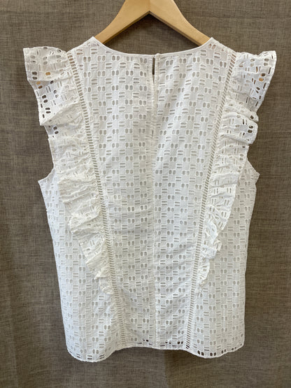 Jigsaw New with Tags White Ruffle Broderie Sleeveless Top UK 16