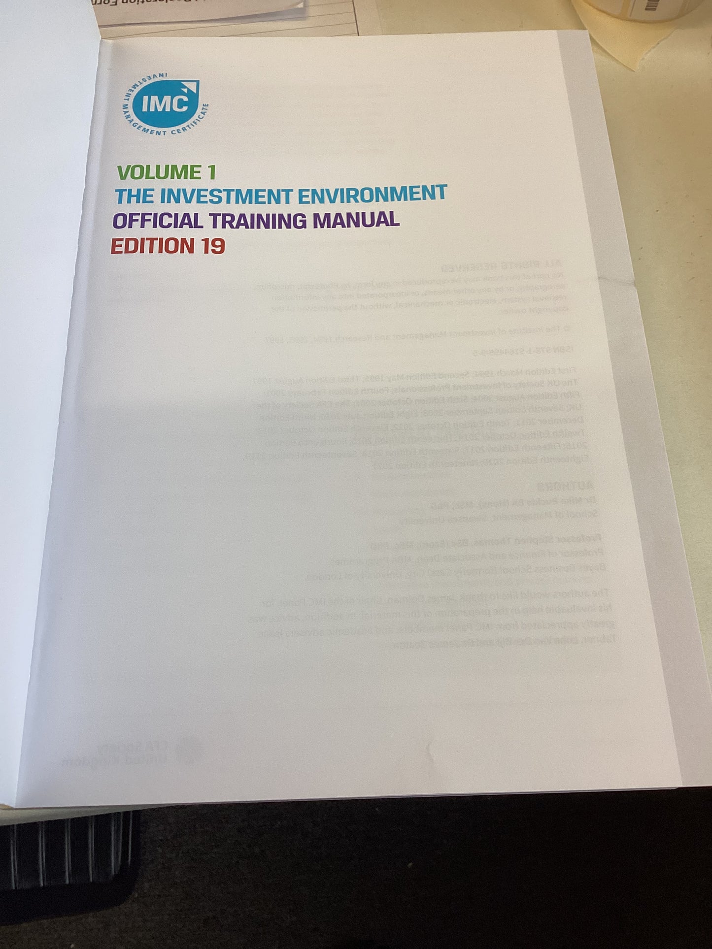 Investment Environment Official Training Official Training Manual Volume 1 and Volume 2 Edition 19