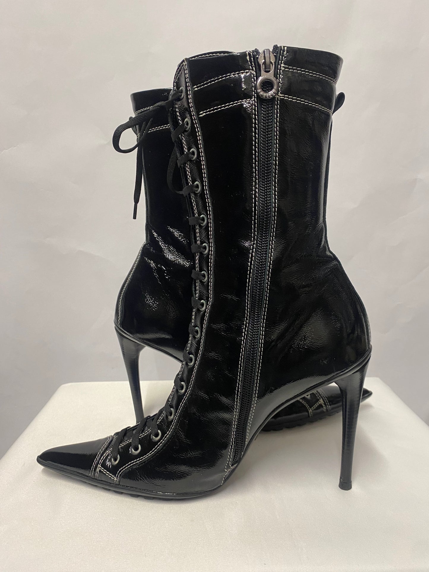 Le Silla Vintage Black Patent Racer Biker Boot Stiletto 5