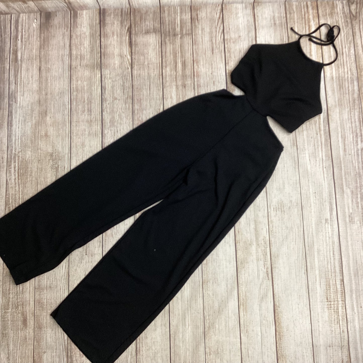 BNWT Stradivarius Black Cut Out Halterneck Jumpsuit Size M