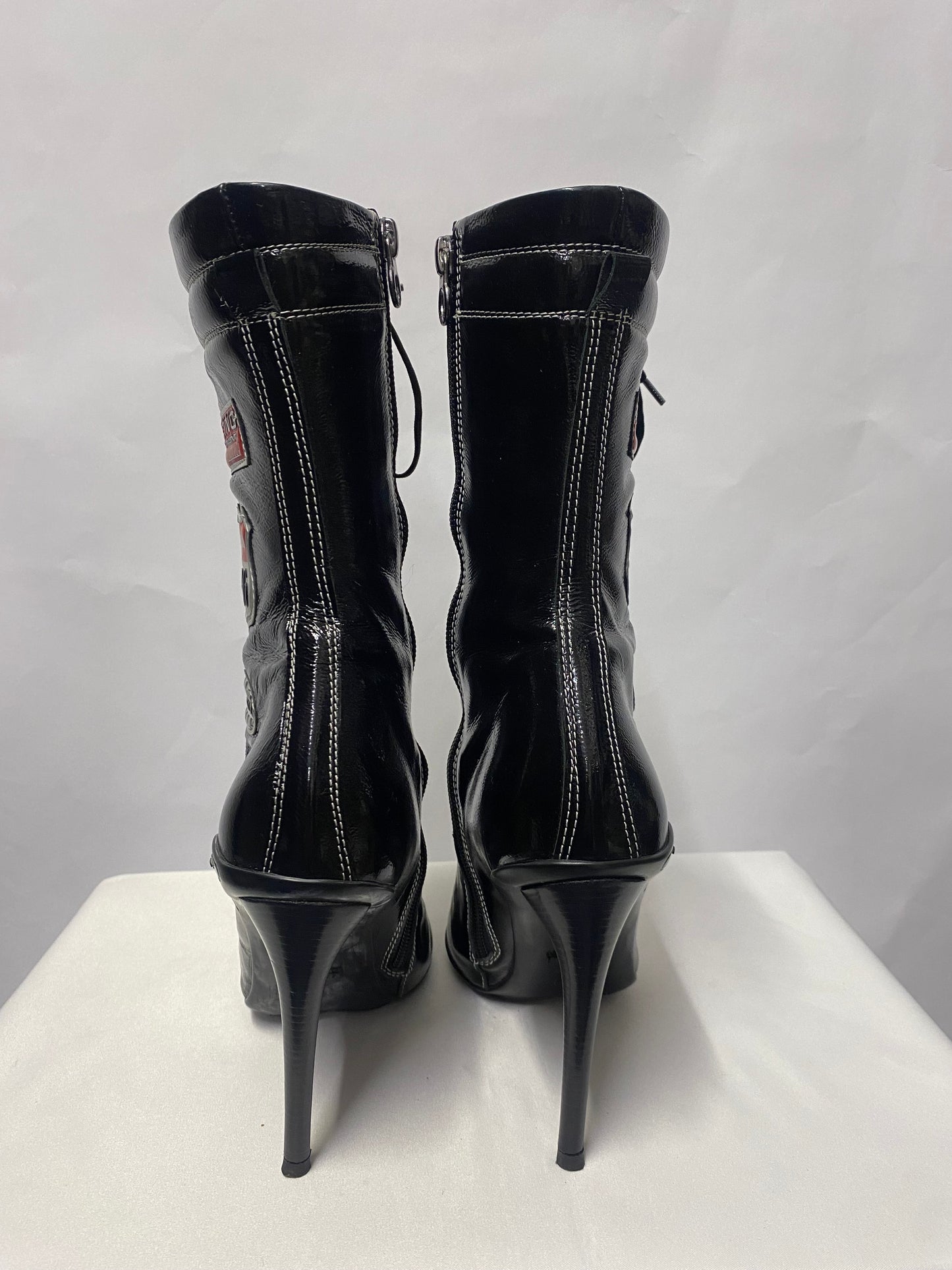 Le Silla Vintage Black Patent Racer Biker Boot Stiletto 5