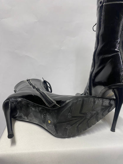 Le Silla Vintage Black Patent Racer Biker Boot Stiletto 5