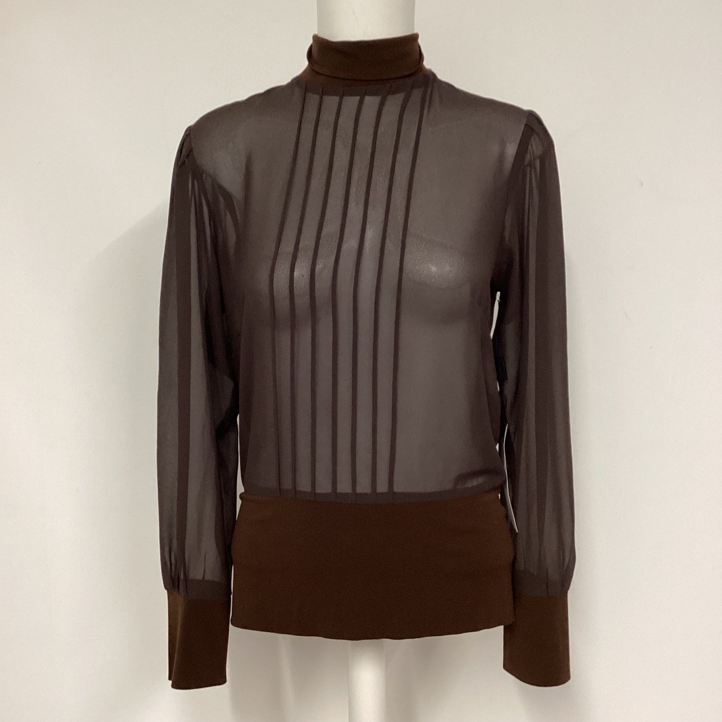 BNWT Karen Armstrong Brown Sheer High Neck Top Size 10