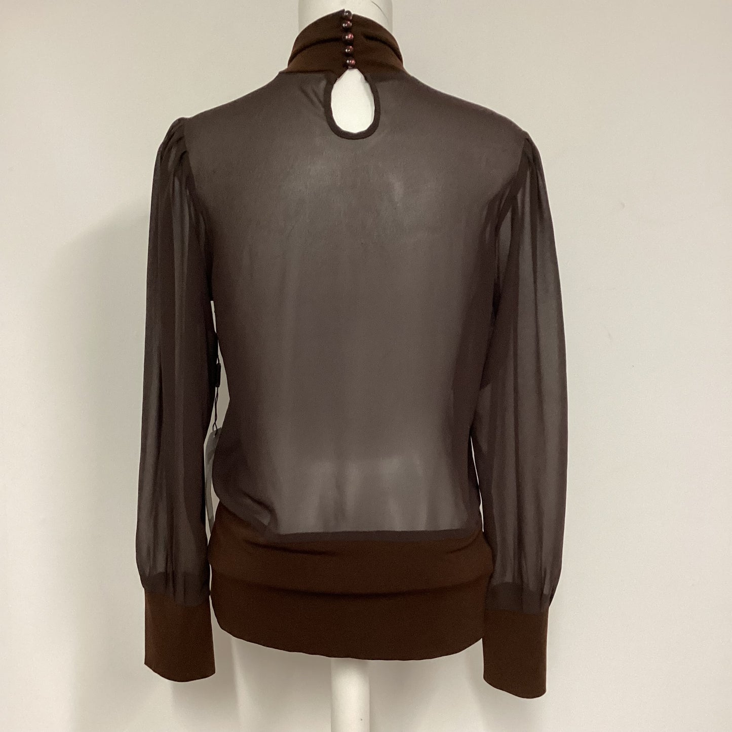 BNWT Karen Armstrong Brown Sheer High Neck Top Size 10