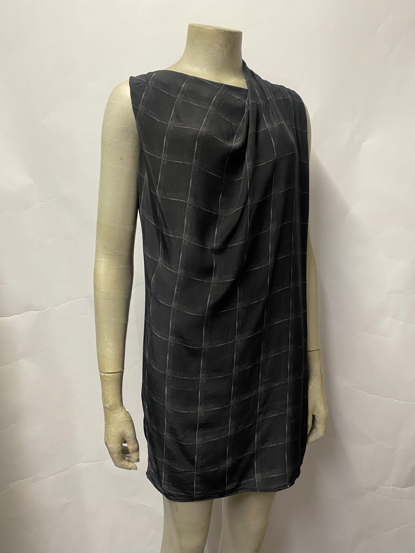 All Saints Black and Grey Sleeveless Silk Tunic Dress 8