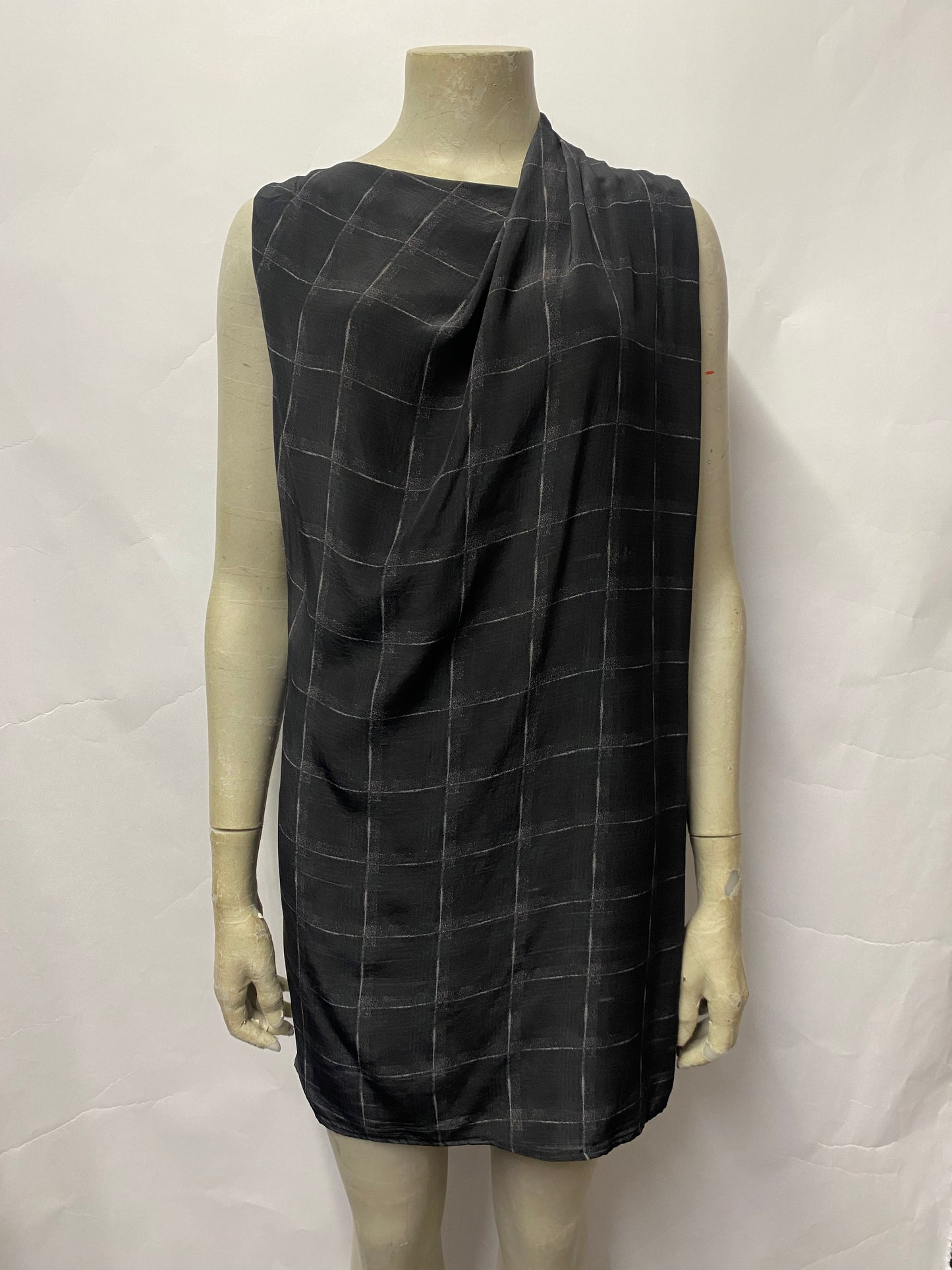 All Saints Black and Grey Sleeveless Silk Tunic Dress 8