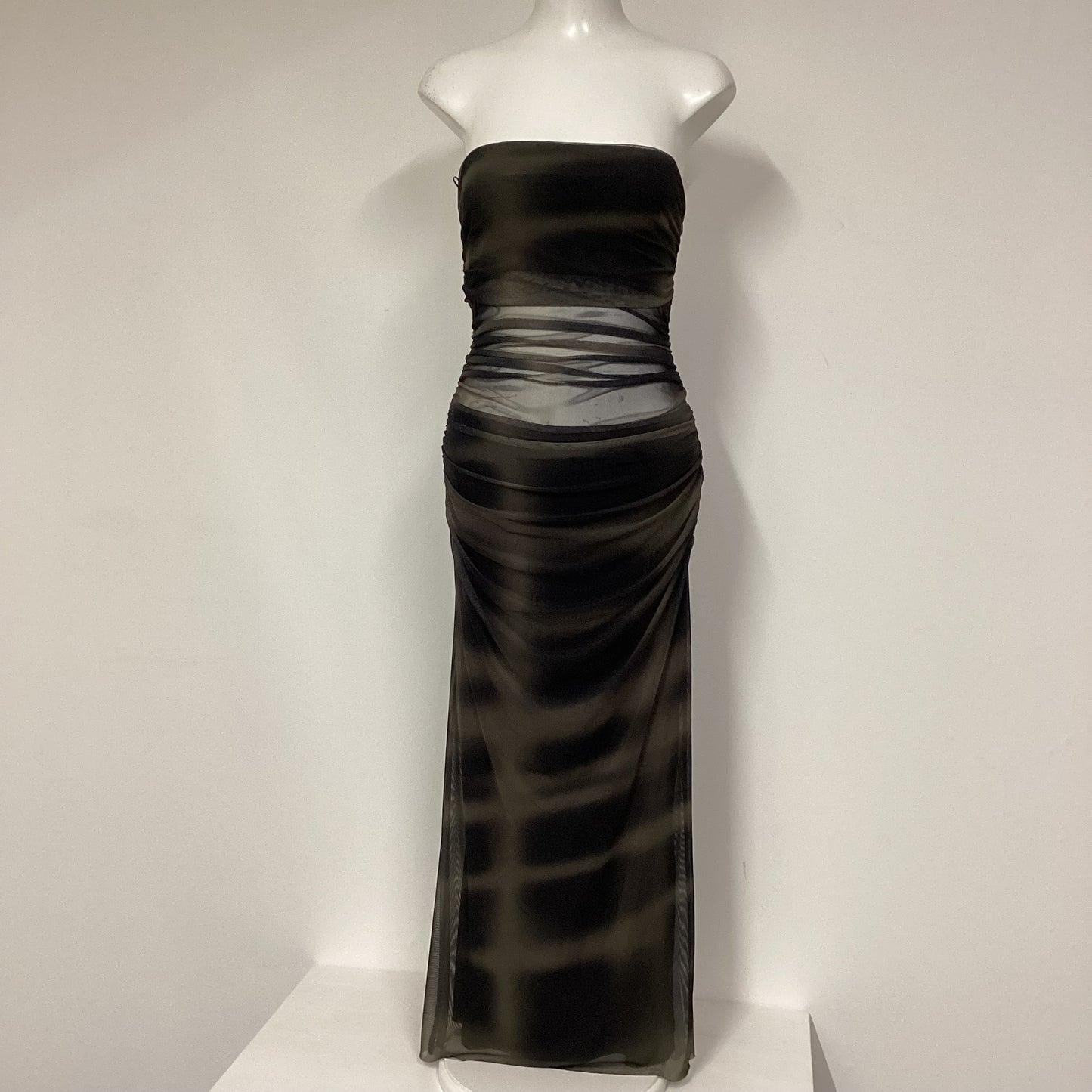 BNWT Zara Black Green Sheer Middle Strapless Dress Size M